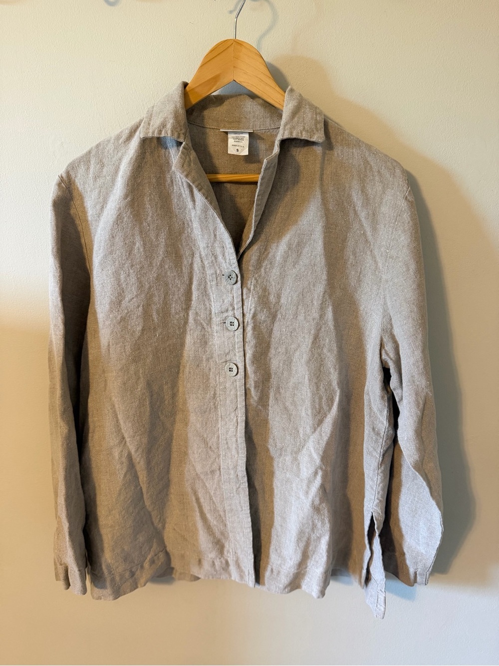 Vintage Eileen Fisher 100% Linen Jacket Blazer Top Small USA Oatmeal Minimalist
